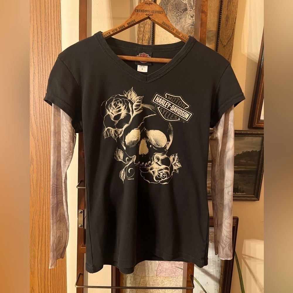 Harley Davidson Women's Black and Brown Vintage T-shirt Size Small
